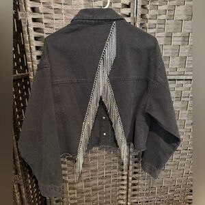 Stylish Black Jean Jacket with Silver Fringe